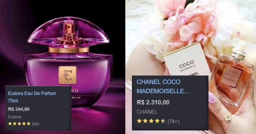 Eudora Eau de Parfum/ Coco Mademoiselle (Foto Reprodução/Montagem/Lennita/Google Shopping)