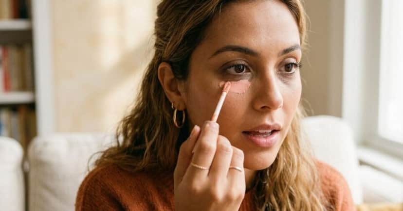 Ilustração mulher passando corretivo pêssego (Foto: Montagem TV Foco / GMN) 