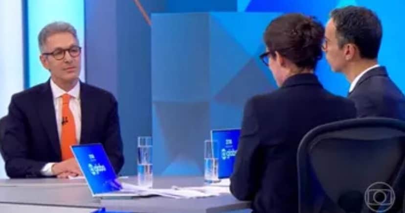Romeu Zema, Renata Vasconcellos e César Tralli (Foto: Reprodução / Globo)