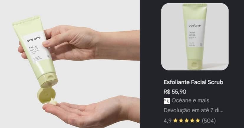 Esfoliante Océane (Foto Reprodução/Lennita/TV Foco/Canva/Google Shopping) Esfoliante Océane (Foto Reprodução/Lennita/TV Foco/Canva/Google Shopping)