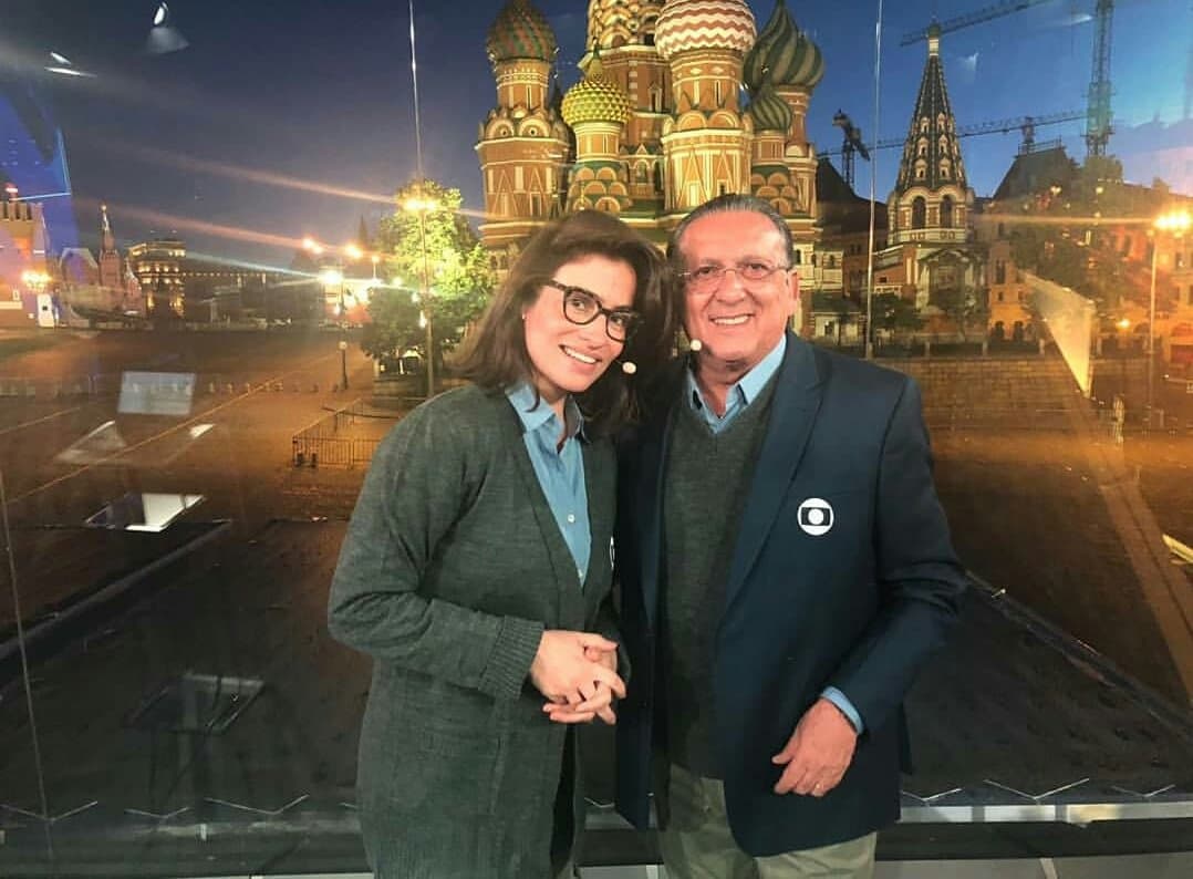 Renata Vasconcellos e Galvão Bueno no da Globo na Rússia (Foto: Reprodução)