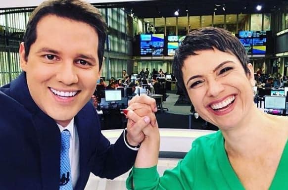 Após período de férias, Sandra Annenberg comemora retorno de Dony De Nuccio ao Jornal Hoje