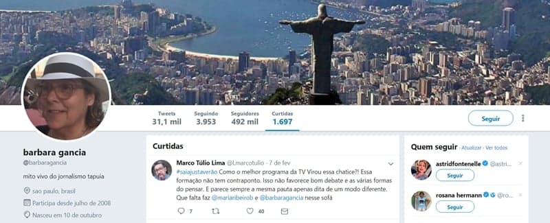Bárbara Gancia curte comentário de internauta. (Foto: Reprodução/Twitter) Bárbara Gancia curte comentário de internauta. (Foto: Reprodução/Twitter)