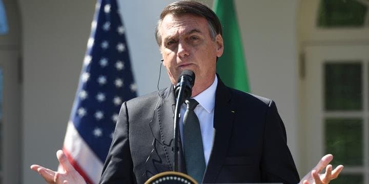 O presidente Jair Bolsonaro em coletiva de imprensa nos Estados Unidos (Foto: Reprodução) O presidente Jair Bolsonaro em coletiva de imprensa nos Estados Unidos (Foto: Reprodução)