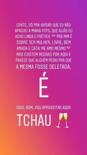 A atriz, Juliana Silveira se manifesta após ter foto retirada no Instagram (Imagem: Instagram) A atriz, Juliana Silveira se manifesta após ter foto retirada no Instagram (Imagem: Instagram)