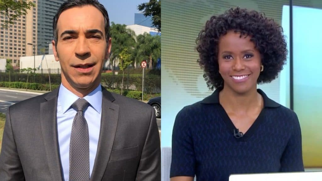 César Tralli se desespera ao vivo após falha com Maju Coutinho e faz de tudo para não levar bronca