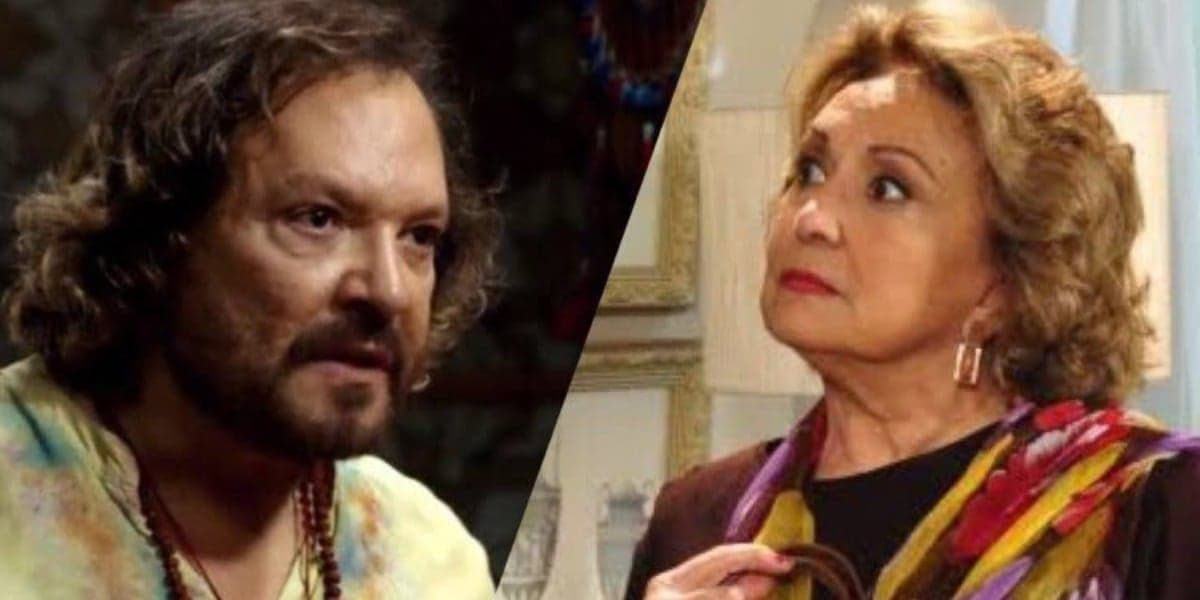 Fina Estampa, Álvaro coloca a mãe Íris contra a parede (Montagem: TV Foco) Fina Estampa, Álvaro coloca a mãe Íris contra a parede (Montagem: TV Foco)