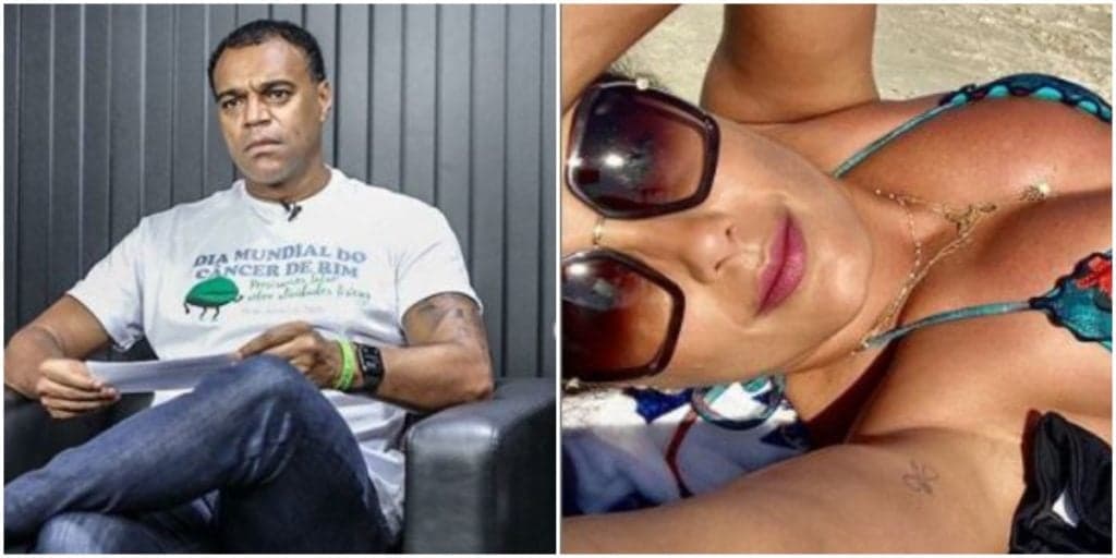 Esposa de Denilson surge em foto com biquíni minúsculo e apresentador da Band escracha: "Tá voando"