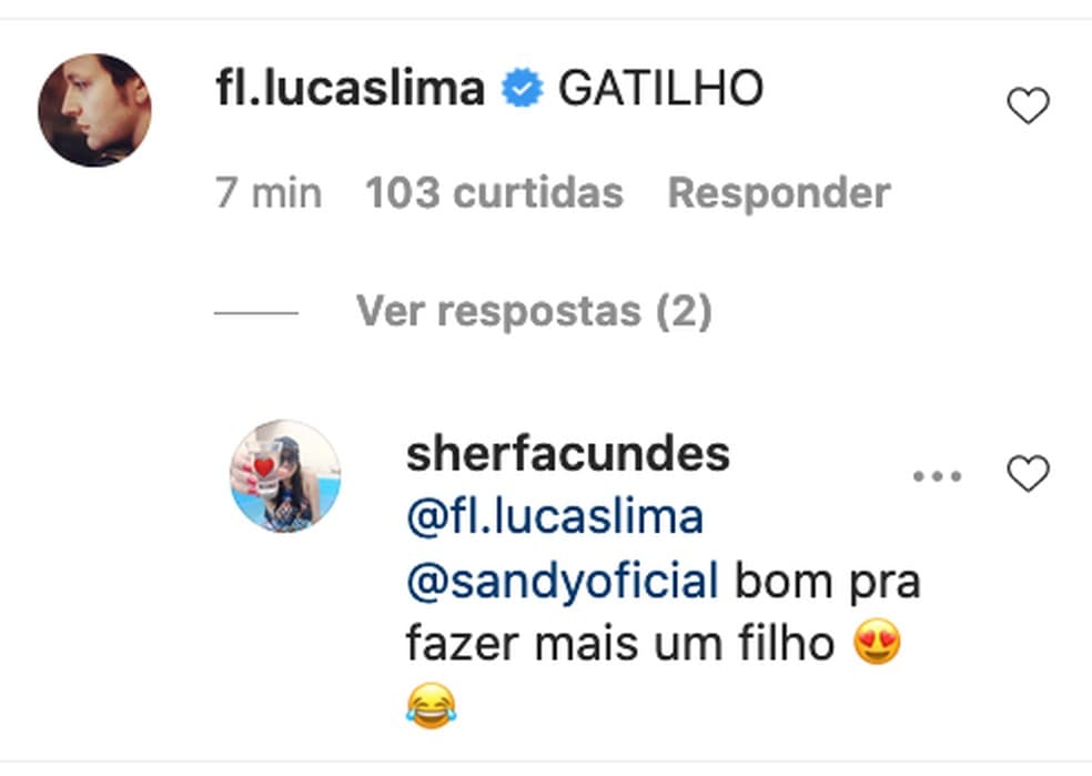 Sandy recebeu a sugestão de ter mais um filho com Lucas Lima (Foto: Reprodução) Sandy recebeu a sugestão de ter mais um filho com Lucas Lima (Foto: Reprodução)