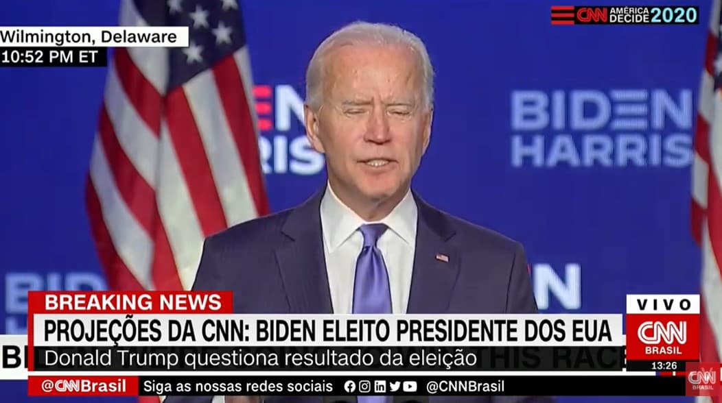 CNN anuncia vitória de Biden antes da Globo - Foto: Reprodução CNN anuncia vitória de Biden antes da Globo - Foto: Reprodução