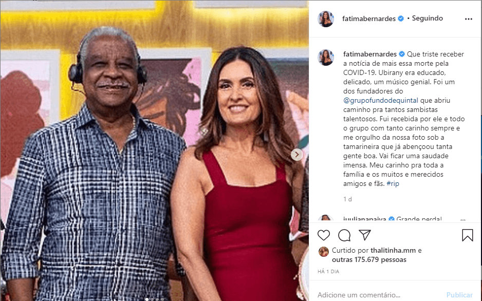 Fátima Bernardes fala de tristeza com morte de sambista (Foto: Reprodução) Fátima Bernardes fala de tristeza com morte de sambista (Foto: Reprodução)