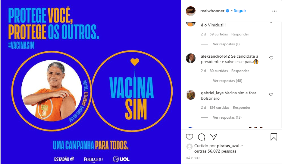 William Bonner voltou as redes sociais e público brincou com ele sendo candidato a presidência (Foto: Reprodução) William Bonner voltou as redes sociais e público brincou com ele sendo candidato a presidência (Foto: Reprodução)