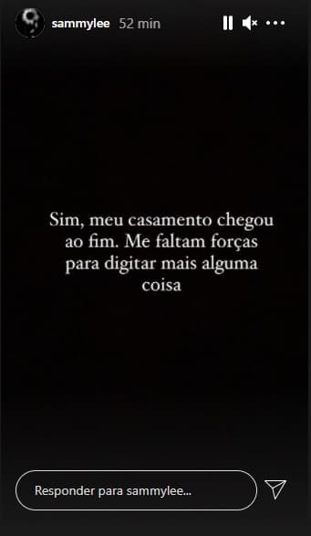 Sammy admite separação através de seu Instagram (Imagem: Reprodução) Sammy admite separação através de seu Instagram (Imagem: Reprodução)