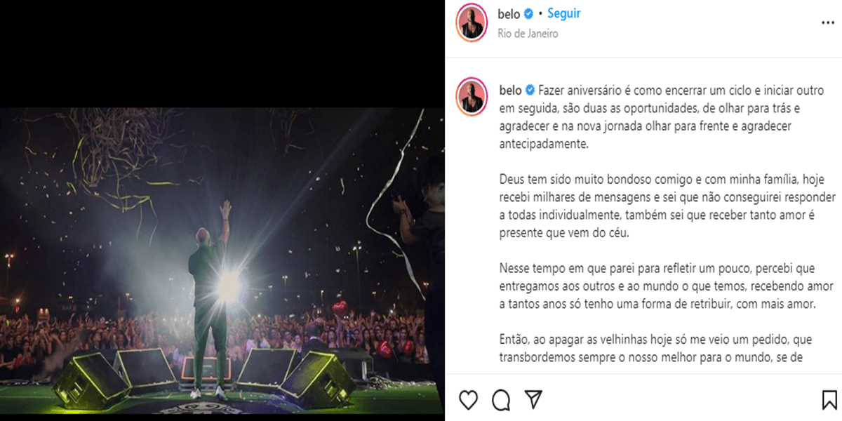 Belo comemorou mais um aniversário (Foto: Instagram) Belo comemorou mais um aniversário (Foto: Instagram)