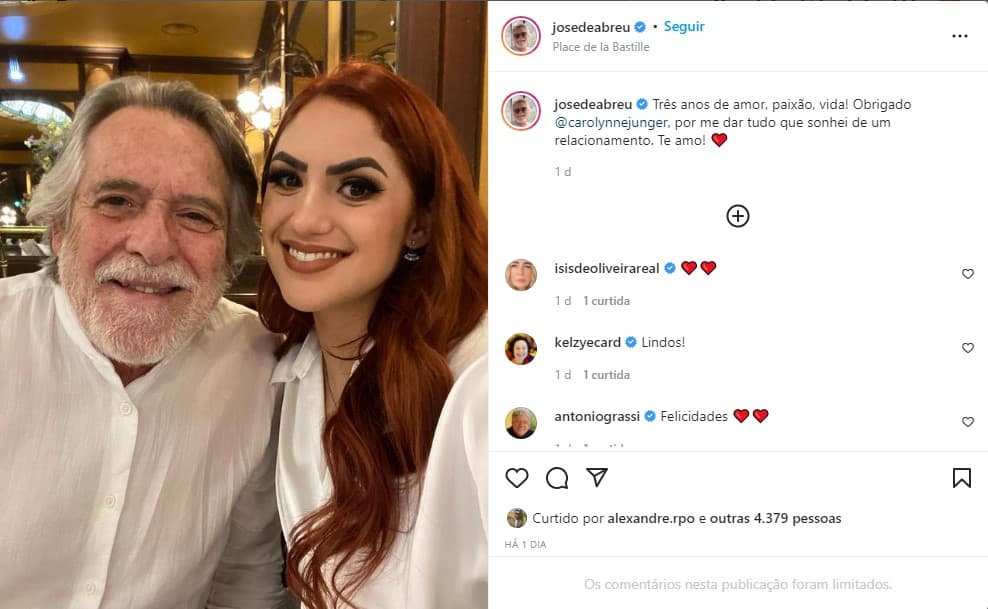 José de Abreu se declara a grande amor - Foto: Reprodução José de Abreu se declara a grande amor - Foto: Reprodução