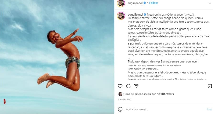 Post de Guilherme Leonel sobre Wallace (Foto: Reprodução/Instagram)