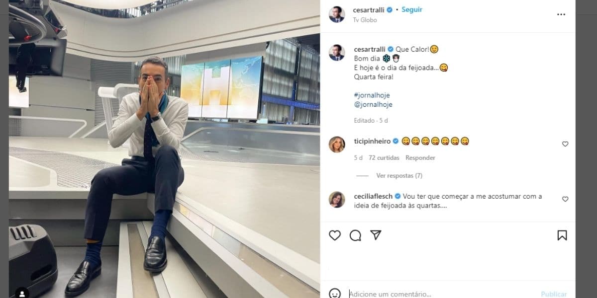 César Tralli sofre com tempo frio em São Paulo (Foto: Reprodução/Instagram) César Tralli sofre com tempo frio em São Paulo (Foto: Reprodução/Instagram)