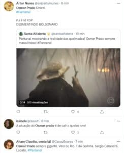 Velho do Rio (Osmar Prado) ficou entre a vida e a morte para proteger o bioma e foi elogiado pelo telespectador (Foto: Reprodução / Twitter) Velho do Rio (Osmar Prado) ficou entre a vida e a morte para proteger o bioma e foi elogiado pelo telespectador (Foto: Reprodução / Twitter)