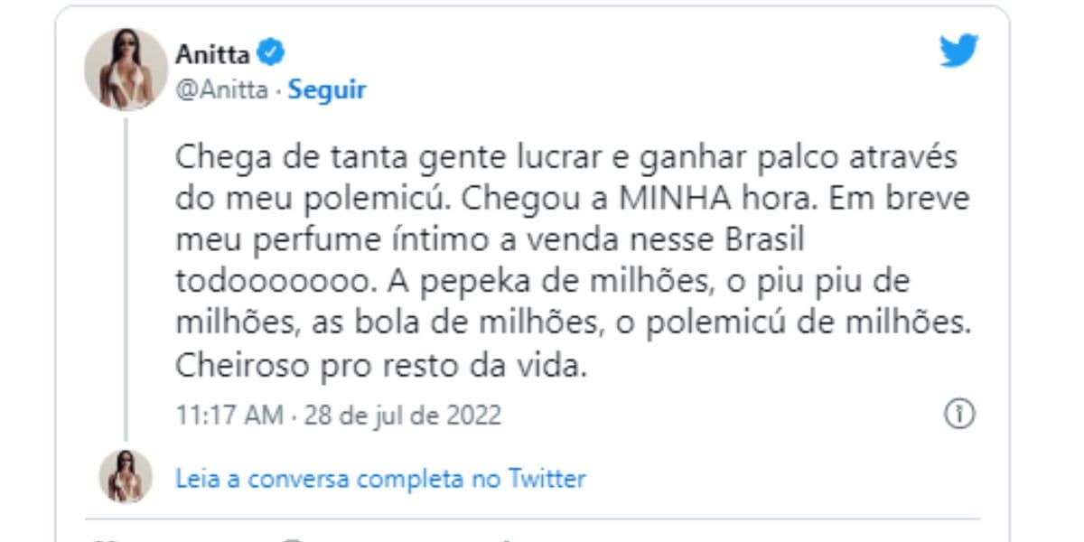 Anitta anuncia venda de perfume para área íntima, que promete ser nova sensação do momento Anitta anuncia venda de perfume para área íntima, que promete ser nova sensação do momento