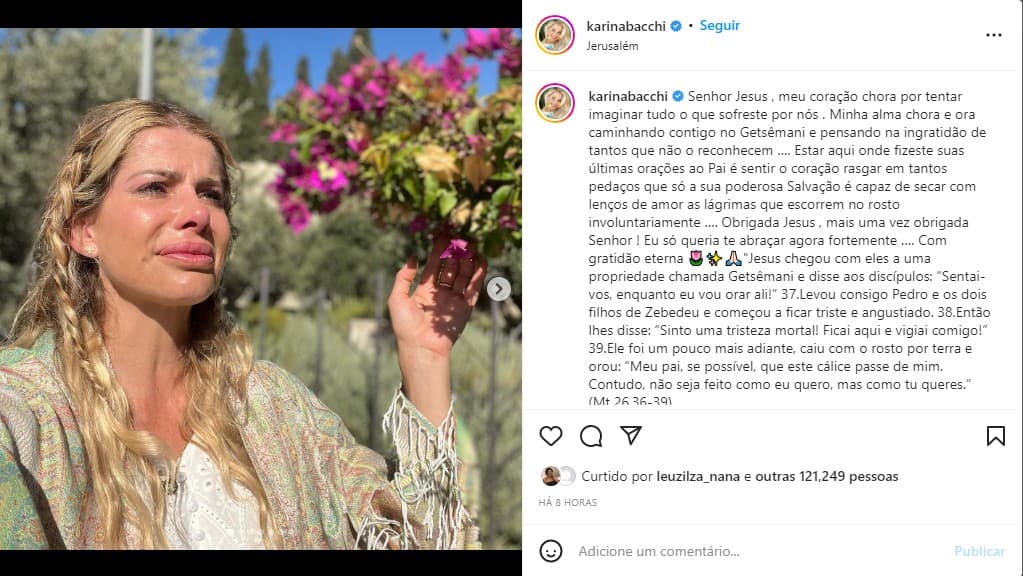 Karina Bacchi surge aos prantos nas redes sociais - Foto: Reprodução Karina Bacchi surge aos prantos nas redes sociais - Foto: Reprodução