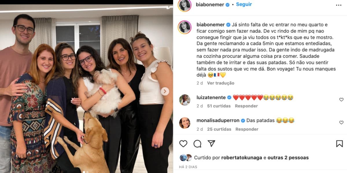 De acordo com herdeira de Fátima Bernardes, ela sentirá falta de Laura (Reprodução) 