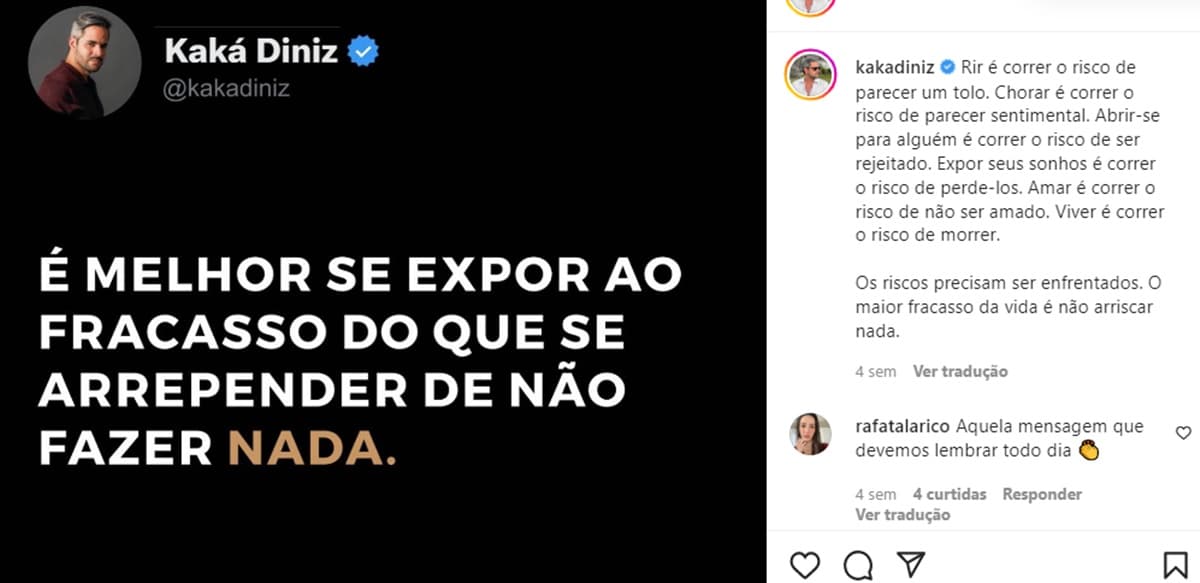 Kaká Diniz faz desabafo e deixa recado aos seguidores Kaká Diniz faz desabafo e deixa recado aos seguidores