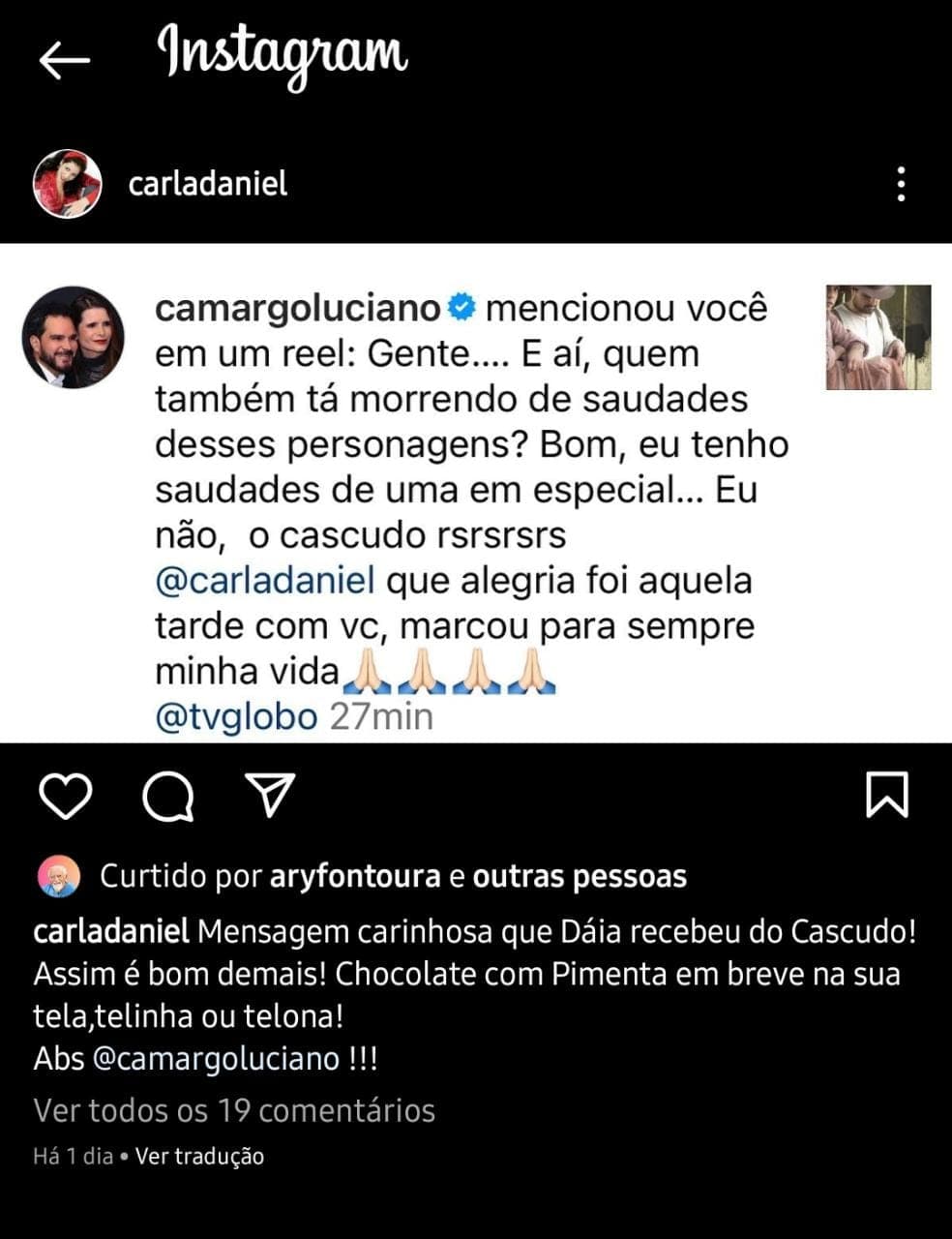 Publicação de Carla Daniel (Foto: Divulgação) Publicação de Carla Daniel (Foto: Divulgação)