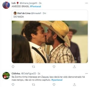 Internautas ficaram em polvorosa com beijo gay em Pantanal (Foto: Reprodução / Twitter) Internautas ficaram em polvorosa com beijo gay em Pantanal (Foto: Reprodução / Twitter)
