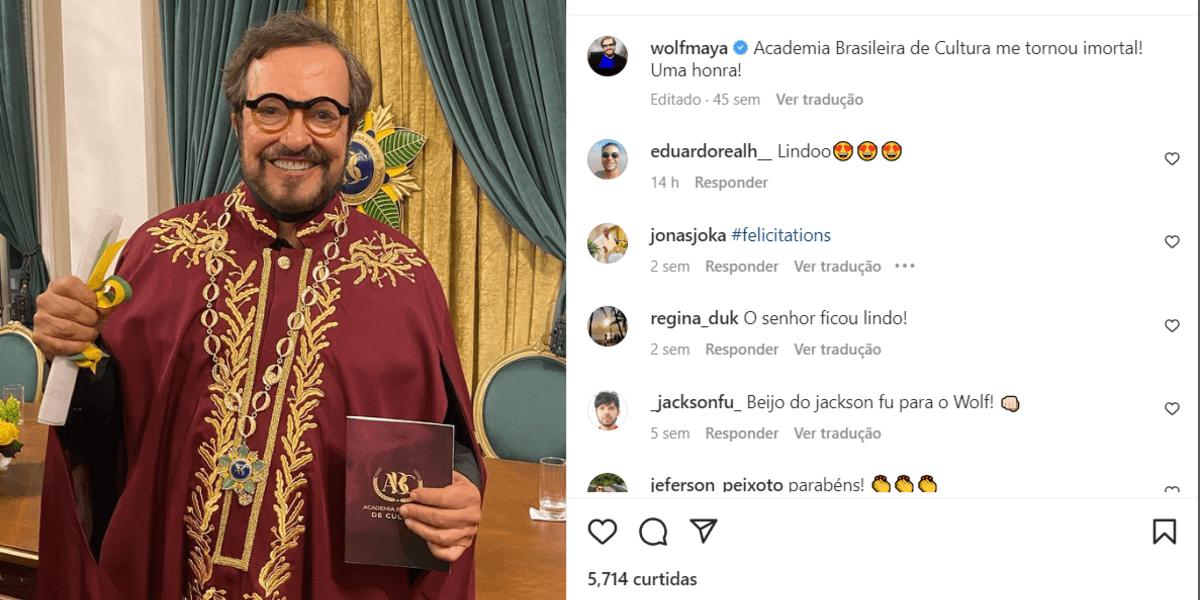 ator se tornou imortal da "Academia Brasileira de Cultura" (Foto Reprodução/Instagram) ator se tornou imortal da "Academia Brasileira de Cultura" (Foto Reprodução/Instagram)
