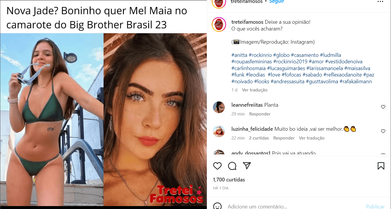 Pagina "tretei famosos" foi quem compartilhou a informação nas redes sociais (Foto Reprodução/Instagram) Pagina "tretei famosos" foi quem compartilhou a informação nas redes sociais (Foto Reprodução/Instagram)