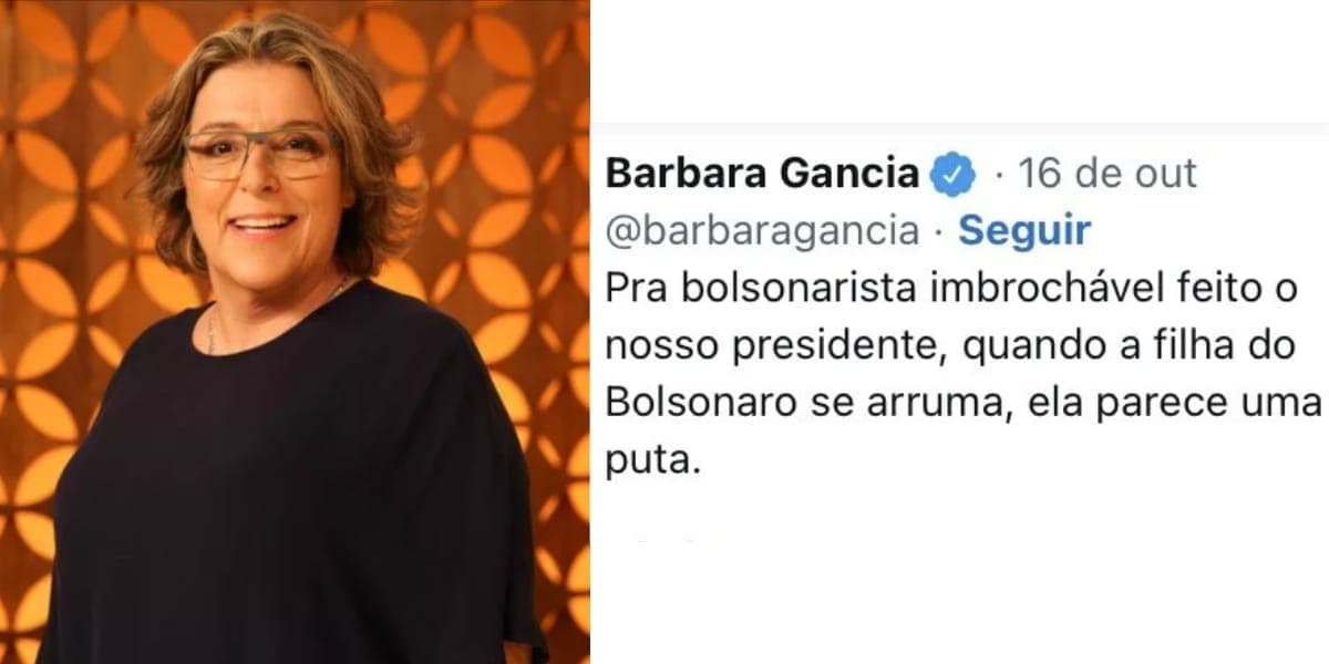 Barbara Gancia gera revolta nas redes sociais após chamar Laura Bolsonaro de p*ta (Reprodução: Twitter) Barbara Gancia gera revolta nas redes sociais após chamar Laura Bolsonaro de p*ta (Reprodução: Twitter)