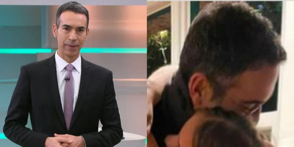 César Tralli, lidando com luto da mãe, surge abraçado com as filhas e foto emociona: "Me segura"