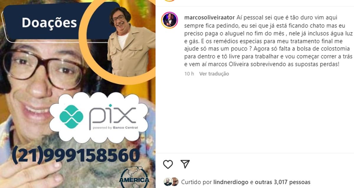 Marcos Oliveira, o Beiçola, pede doações via pix para tratamento final Marcos Oliveira, o Beiçola, pede doações via pix para tratamento final