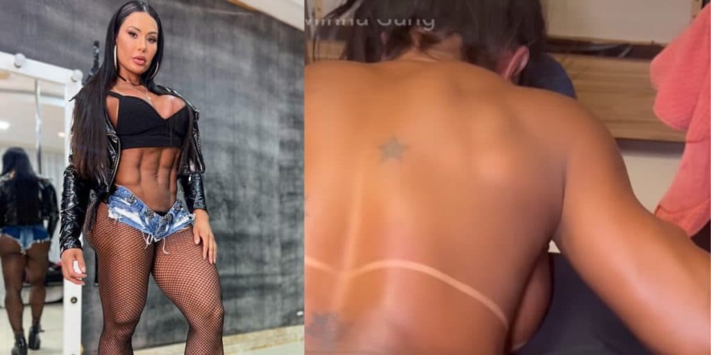 Gracyanne Barbosa surge de bruços completamente sem roupa e vídeo mostra moça massageando parte gigante