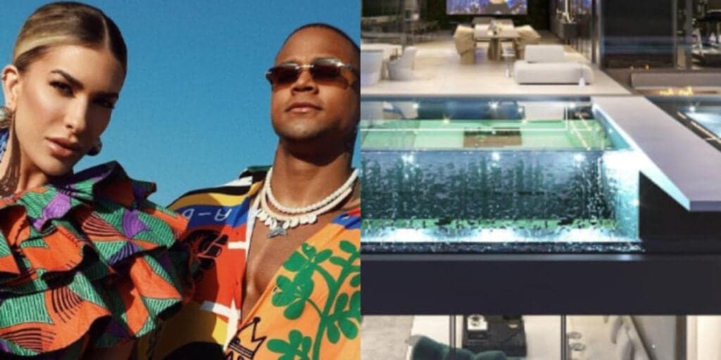 Piscina transparente no teto e sofá gigante: os detalhes absurdos da nova mansão de Léo Santana e Lore