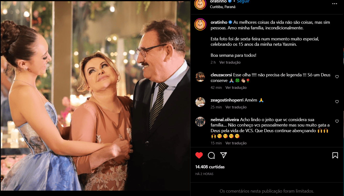 Clique raro compartilhado por Ratinho por meio das suas redes sociais (Foto Reprodução/Instagram) Clique raro compartilhado por Ratinho por meio das suas redes sociais (Foto Reprodução/Instagram)