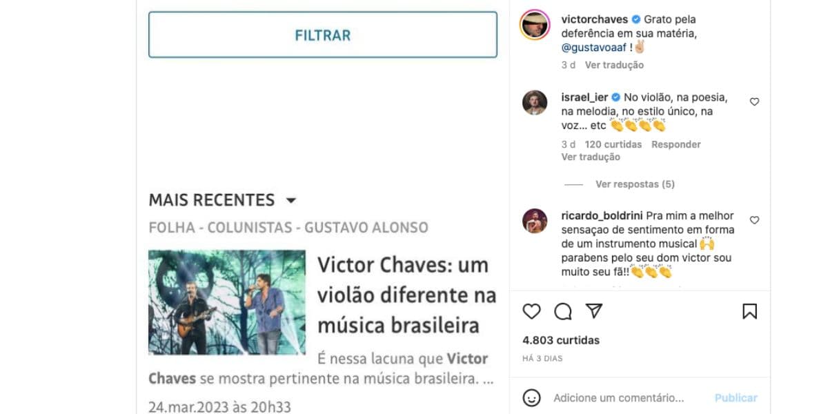Victor Chavez faz anúncio sobre carreira (Foto: Reprodução / Instagram) Victor Chavez faz anúncio sobre carreira (Foto: Reprodução / Instagram)