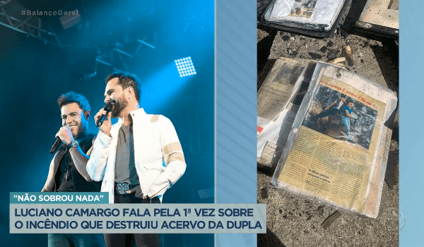 Recortes de jornais e revistas sobre a carreira de Zezé di Camargo e Luciano destruídos (Foto Reprodução/PlayPlus) Recortes de jornais e revistas sobre a carreira de Zezé di Camargo e Luciano destruídos (Foto Reprodução/PlayPlus)