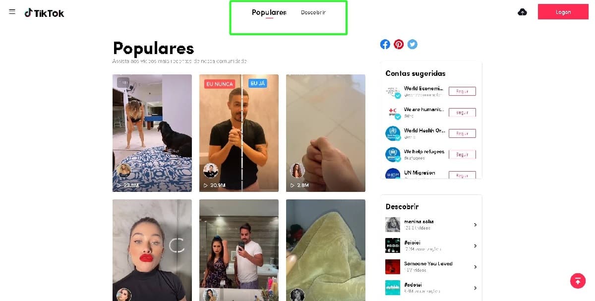 Plataforma do TikTok no computador (Foto: Reprodução/ Internet) Plataforma do TikTok no computador (Foto: Reprodução/ Internet)