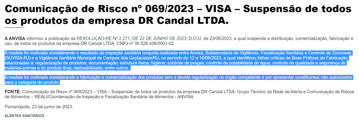 Comunicado OFICIAL da ANVISA (Foto Reprodução/Internet) Comunicado OFICIAL da ANVISA (Foto Reprodução/Internet)