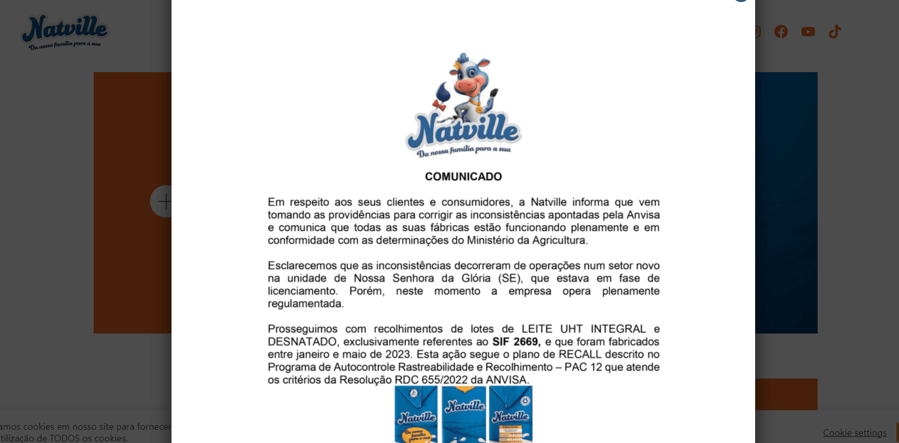 Comunicado da Natville oficial sobre o ocorrido (Foto Reprodução/Natville) Comunicado da Natville oficial sobre o ocorrido (Foto Reprodução/Natville)