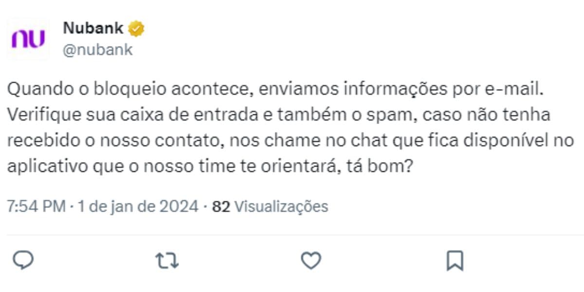 Comunicado do banco em relação as contas bloqueadas (Reprodução: X) Comunicado do banco em relação as contas bloqueadas (Reprodução: X)