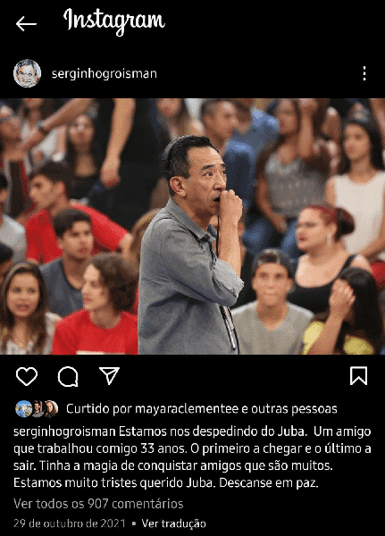Publicação de Serginho Groisman (Foto: Reprodução/ Instagram) Publicação de Serginho Groisman (Foto: Reprodução/ Instagram)