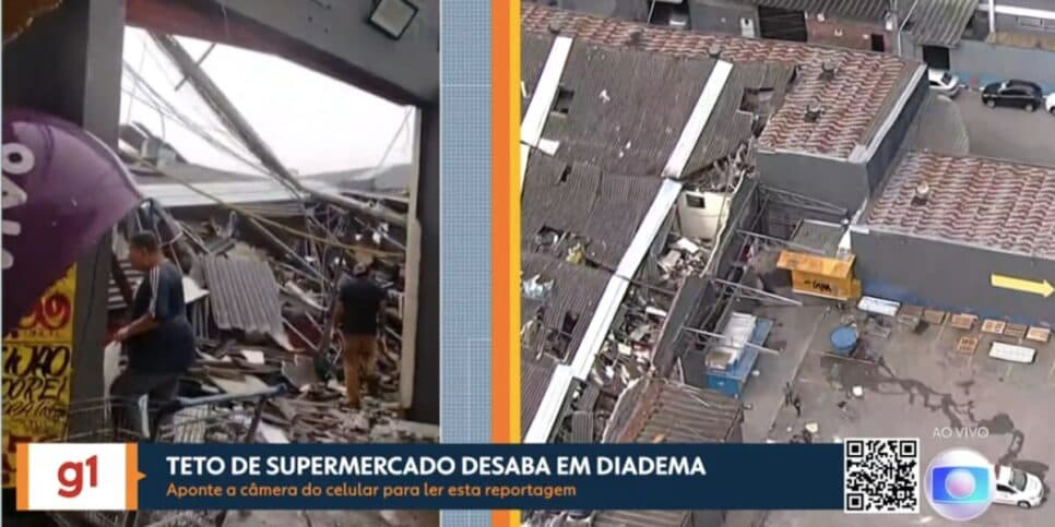 Destroços de mercado (Foto: Reprodução / Globo) Destroços de mercado (Foto: Reprodução / Globo)
