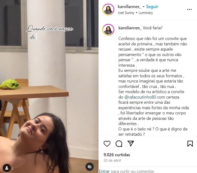 Karol Lannes, atriz de Avenida Brasil da Globo, fala sobre ensaio nu (Foto: Reprodução/Instagram) Karol Lannes, atriz de Avenida Brasil da Globo, fala sobre ensaio nu (Foto: Reprodução/Instagram)