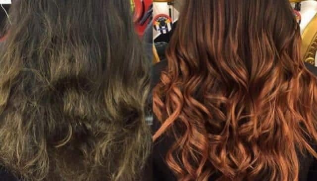 Antes e depois de uma tintura acobreada (Foto Reprodução/Montagem/YT) Antes e depois de uma tintura acobreada (Foto Reprodução/Montagem/YT)