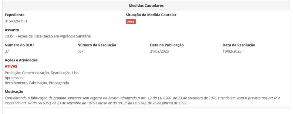 Resolução da ANVISA contra água sanitária parte 2 (Foto Reprodução/ANVISA) Resolução da ANVISA contra água sanitária parte 2 (Foto Reprodução/ANVISA)