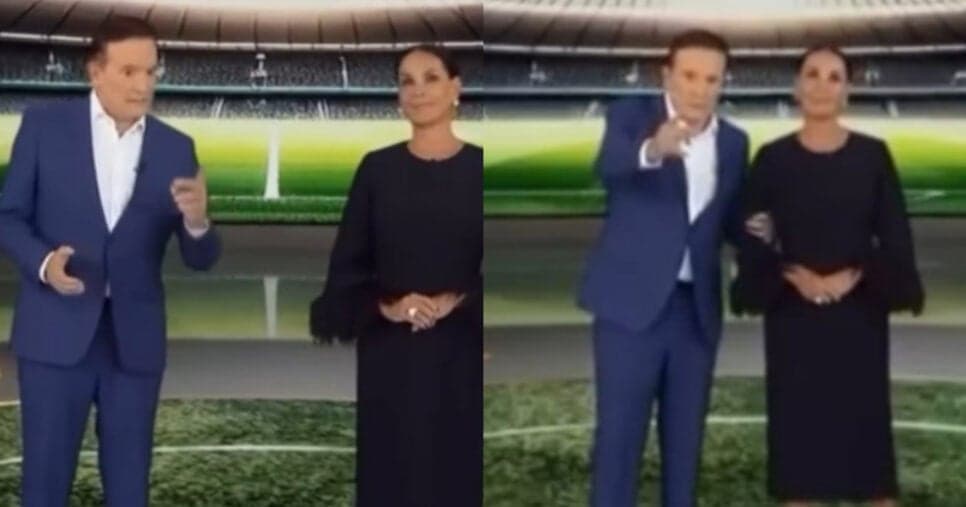 Roberto Cabrini e Carolina Ferraz no Domingão Espetacular da Record (Foto: Reprodução/Montagem TV Foco) Roberto Cabrini e Carolina Ferraz no Domingão Espetacular da Record (Foto: Reprodução/Montagem TV Foco)