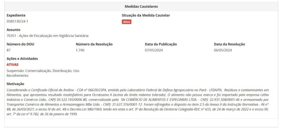 Resolução da ANVISA contra Uva Passa sem marca parte 1 (Foto Reprodução/ANVISA) Resolução da ANVISA contra Uva Passa sem marca parte 1 (Foto Reprodução/ANVISA)