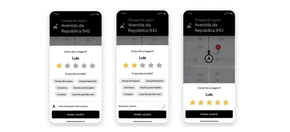 Sistema de avalição da Uber (Foto Reprodução/Uber) Sistema de avalição da Uber (Foto Reprodução/Uber)